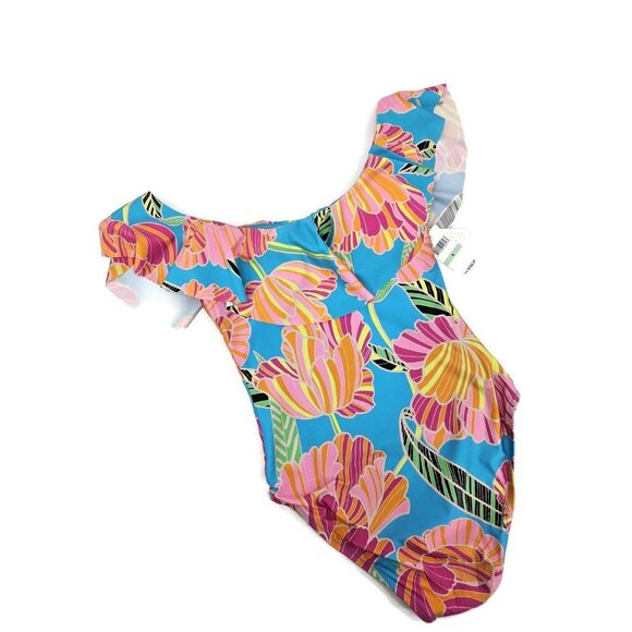 New Trina Turk Poppy Off Shoulder Swimsuit Womens 8 Ruffle One Piece Floral - Picture 5 of 9